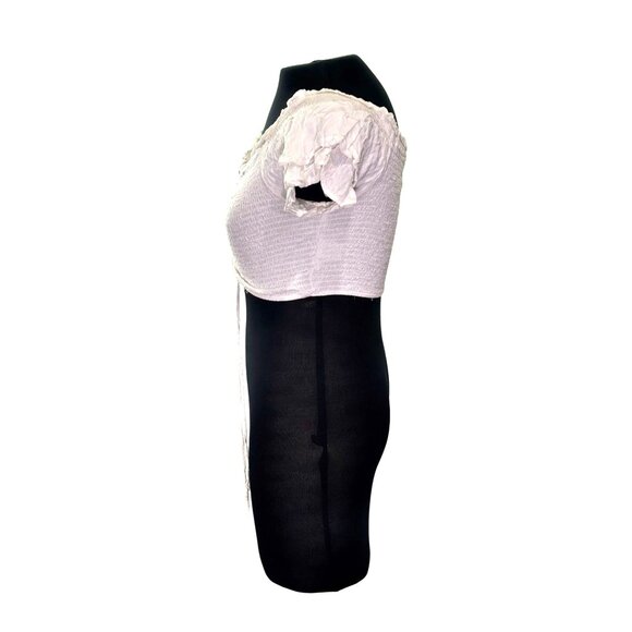 White Love Tree Ruched Crop Top With Short Ruffle Sleeves L - Picture 2 of 8